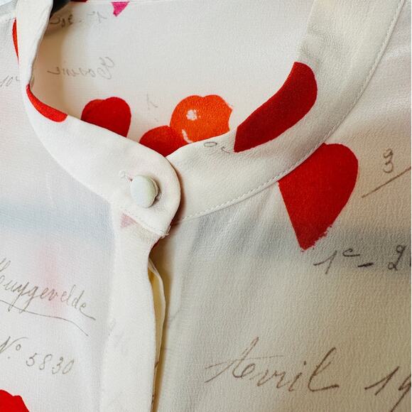 Alexander McQueen Silk Cream Red Pink Petal Long Sleeve Blouse 42 / 10 - Picture 13 of 16